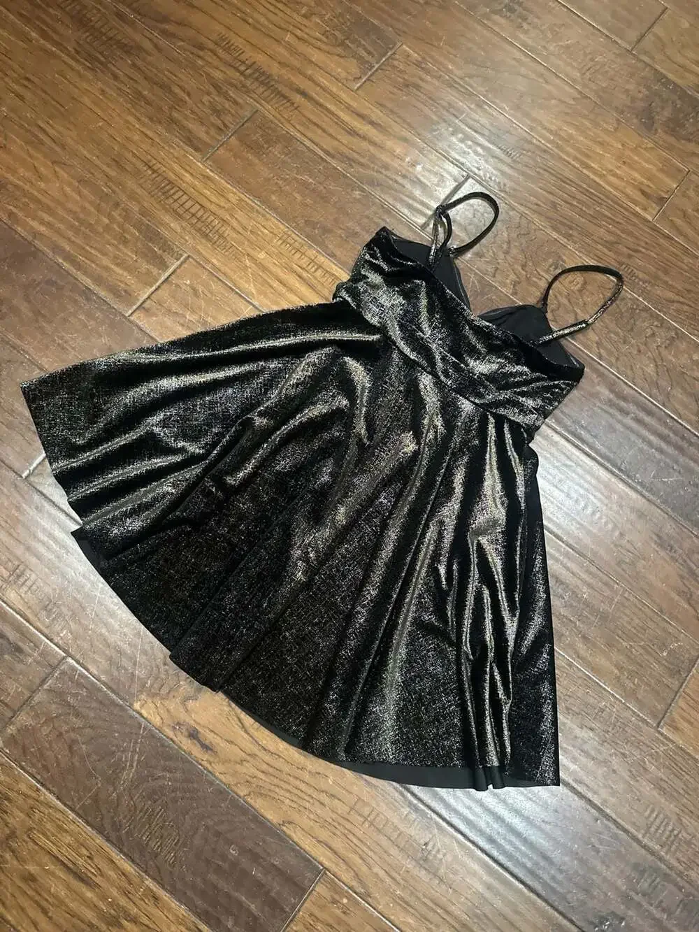 Free People‎ Black & Gold Metallic Shattered Velvet Skater Mini Dress, Size M